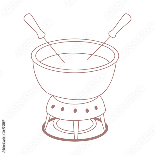 Cheese fondue icon with two sticks. Isolated on a white background. 