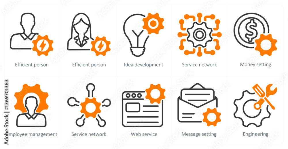Φωτογραφία A set of 5 business and seo icons as efficient person, efficient person, idea de