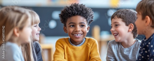 Group of children talking to each other listening to others