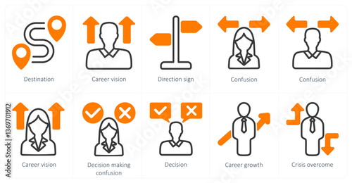 A set of 10 business icons as destination, career vision, direction sign
