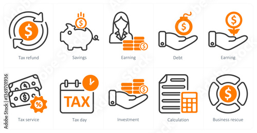 A set of 10 business icons as tax refund, savings, earning