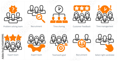 A set of 10 business icons as problem solving team, recruitment, time sharing