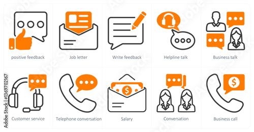 A set of 10 business icons as positive feedback, job letter, write feedback