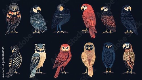 Twelve Birds: A Collection of Owls and Parrots