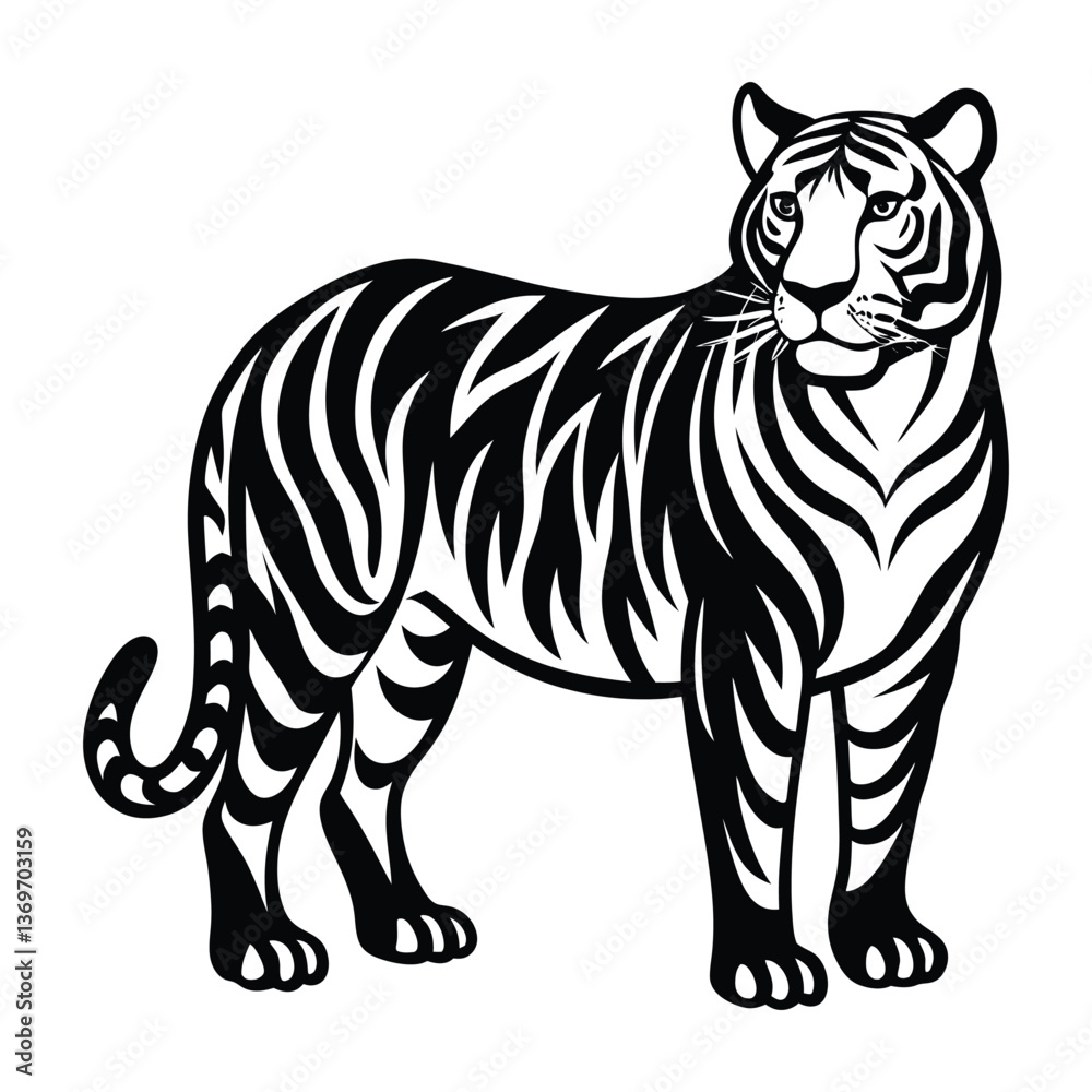 Fototapeta premium Zebra and Tiger Vector Illustration Cartoon Animals in Wild Safari Design