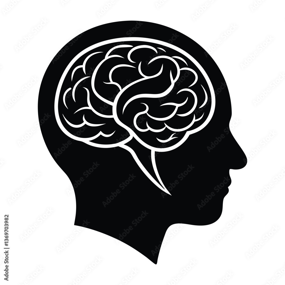 Silhouette of a human head with abstract brain concept and creative thinking illustration Silhouette of a human head with abstract brain concept and creative thinking illustration