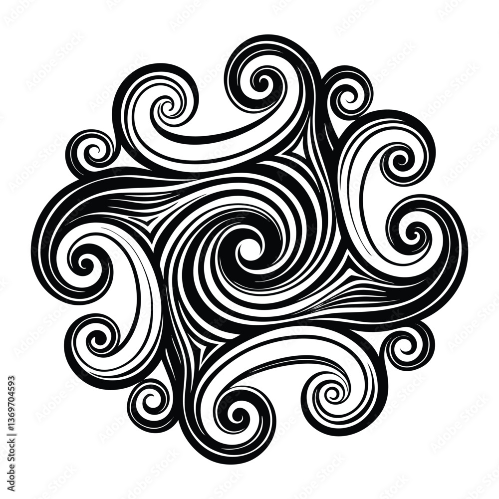 Fototapeta premium Vintage abstract floral pattern with swirls and curls in black and retro design