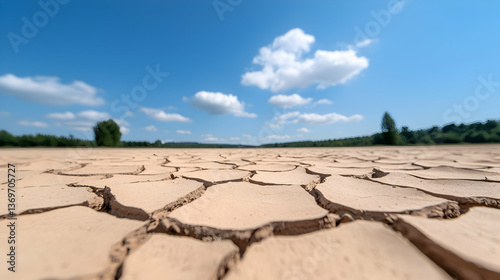 Dry Cracked Earth Under a Blue Sky