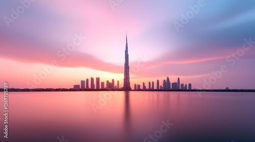 Dubai Cityscape Sunset: Pink and Purple Twilight Skyline