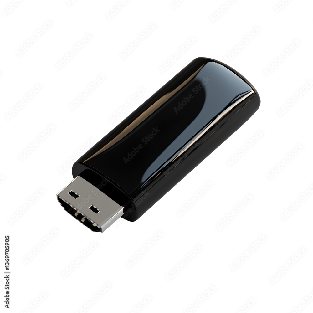 3D render of a black, shiny flash drive on a template background PNG 3D render of a black, shiny flash drive on a template background PNG