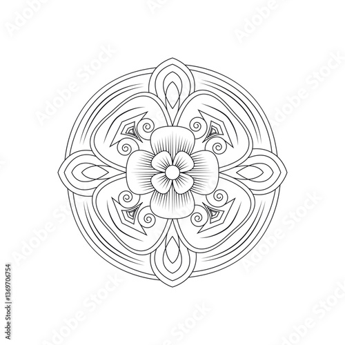 Mandala of Nature: A tranquil Mandala showcasing intricate design, featuring a floral centerpiece radiating from a central point, offering a peaceful and meditative essence.