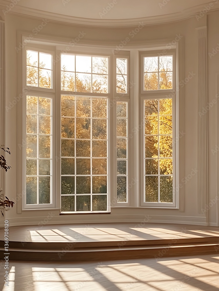 Fototapeta premium Autumn Sunlight, Large Windows, Interior