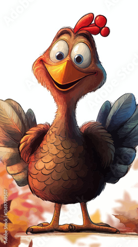 Playful Thanksgiving Cartoon Turkey with Autumn Leaves for Holiday Humor