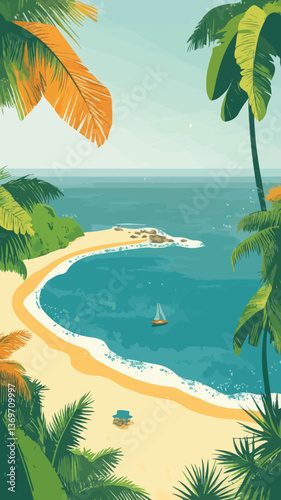 Vintage Sri Lanka Seascape Travel Poster in Retro Minimalist Style for Tropical Vacation