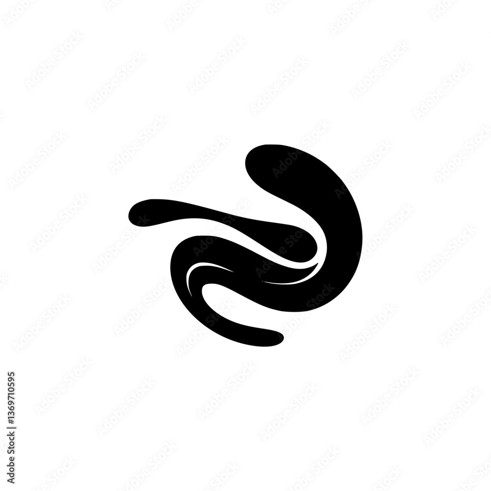 Obraz premium Abstract Black Swirl Design on White Background, Minimalist Graphic