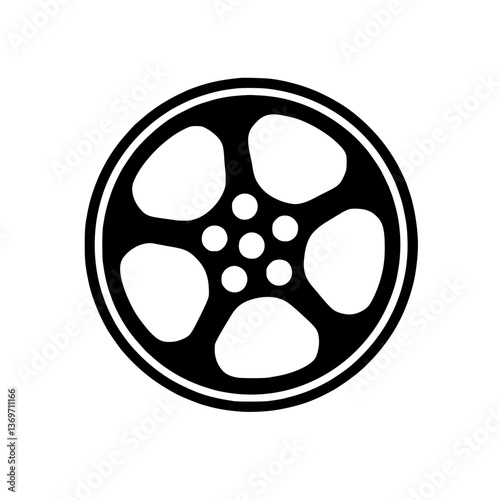 and vector of a circular film reel with seven central circles and five radial wedges isolated on a