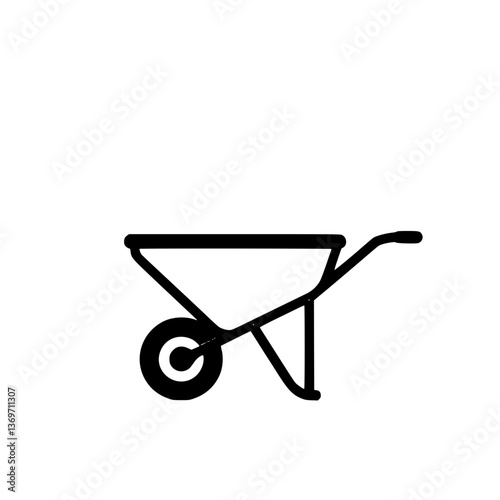 Simple and line art of a wheelbarrow commonly used in gardening or construction isolated against a