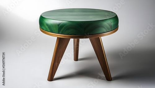 Three legged stool, Contemporary wooden stool featuring a round top and three study legs, Round table  isolated on white background. photo
