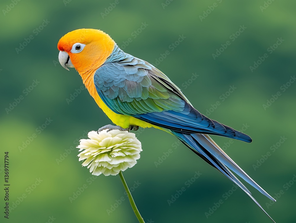 Obraz premium Sun Parakeet on White Flower.