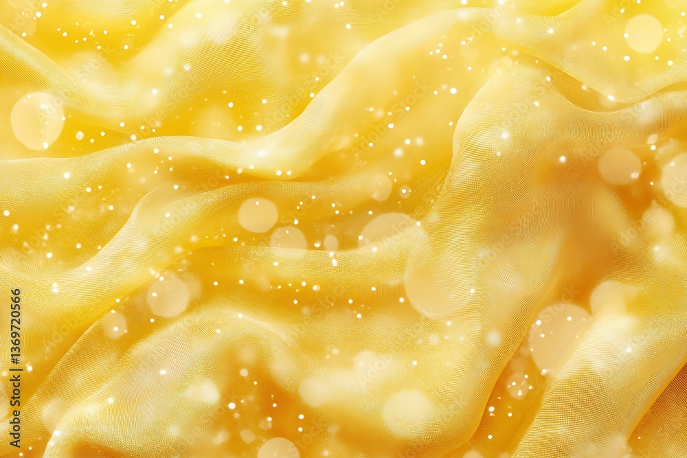 Golden shimmering fabric background with bokeh and sparkles for festive occasions Golden shimmering fabric background with bokeh and sparkles for festive occasions