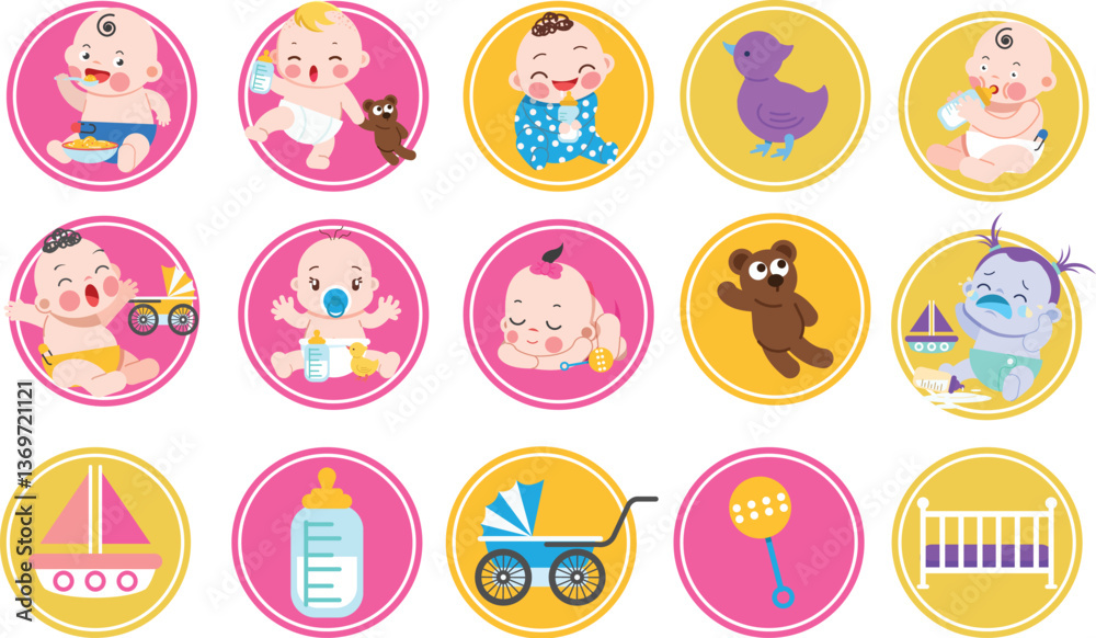 Newborn baby items set. Vector objects and icon. Newborn baby items set. Vector objects and icon.