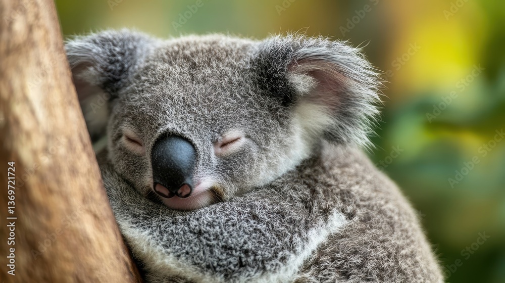 Obraz premium A furry koala rests peacefully in a tree branch during daylight