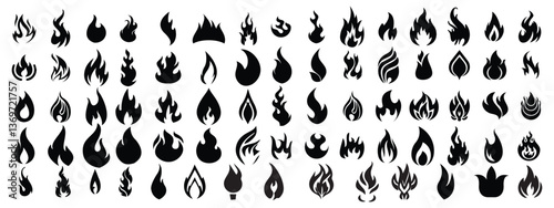 Fire icons set. Fire flame symbol set. Flame icon collection. fireball and flame vector illustration icon set. Fire flame icon. Burning symbol. Fireball sign. Contour bonfire Modern vector icon design