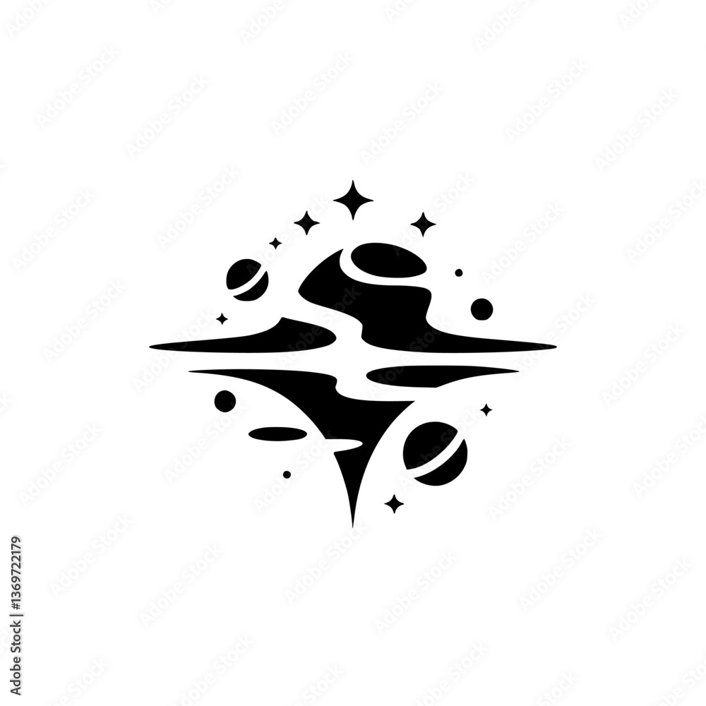 Abstract Space Landscape Logo, Black and White Silhouette Abstract Space Landscape Logo, Black and White Silhouette