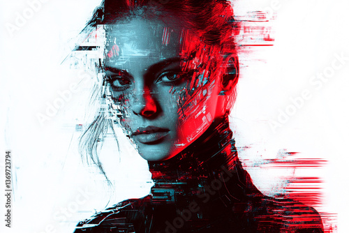 Futuristic Digital Portrait of a Woman with Glitch Effects