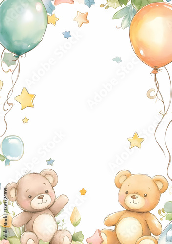 Wallpaper Mural Cute illustration featuring teddy bears and balloons, ideal for children's events. Torontodigital.ca