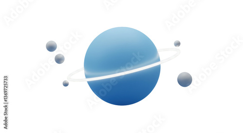 Fototapeta Naklejka Na Ścianę i Meble -  Isolated Blue Planet with Ring and Satellites