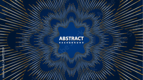 Luxury abstract radial lines background in dark blue and gold tones.