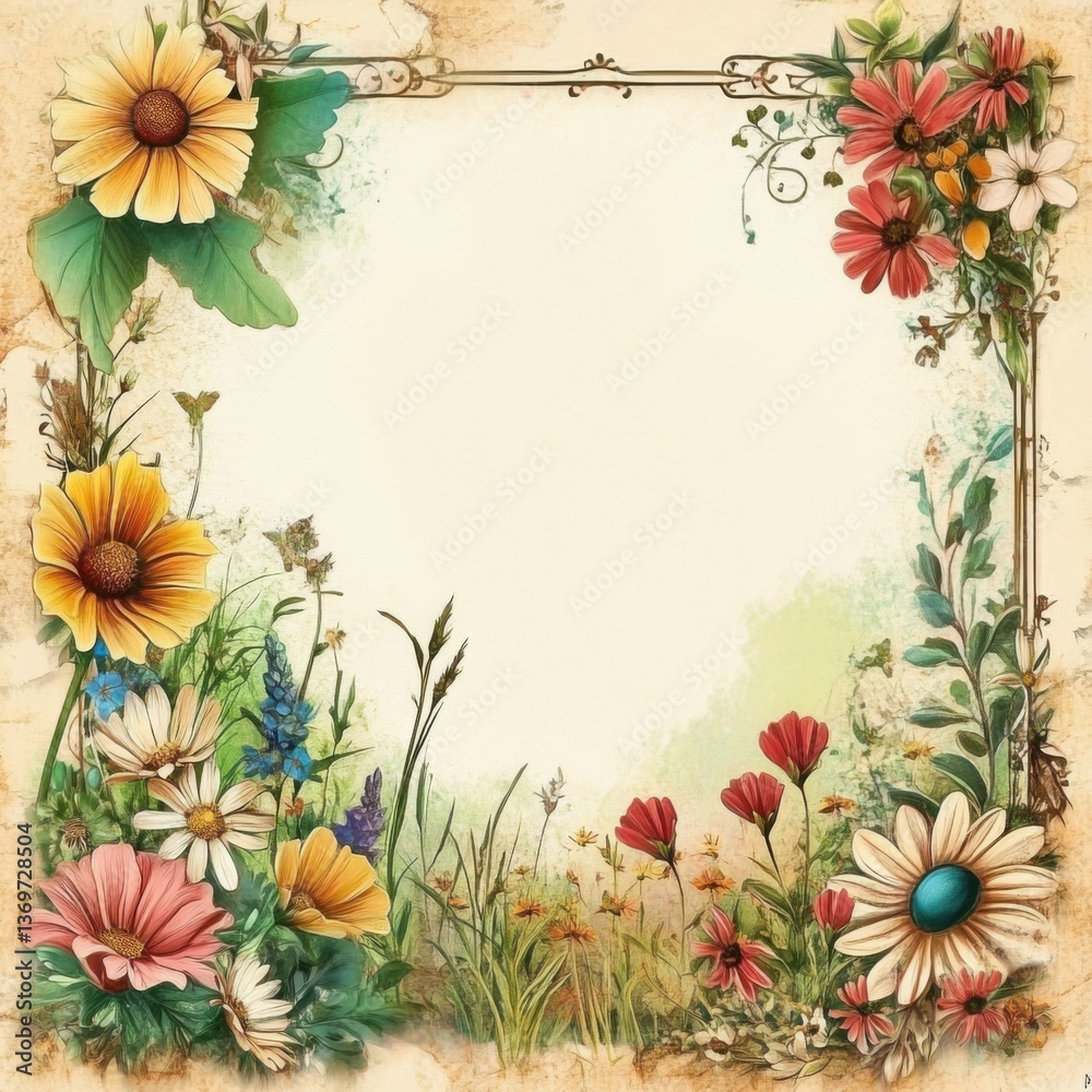 Obraz premium Greeting- invitation- celebration- congratulation cards with wildflowers and space for texts. ancient style