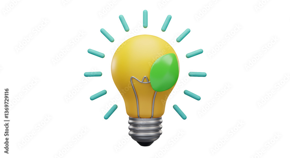 Isolated Light Bulb with Green Leaf, Eco-Friendly Innovation Isolated Light Bulb with Green Leaf, Eco-Friendly Innovation