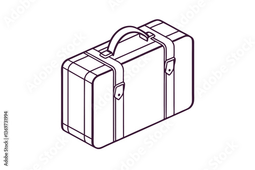 Vintage Suitcase, Travel Bag, Retro Luggage, Isometric Design, Outline vector