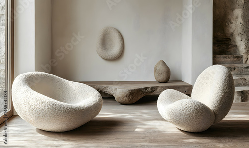 Modern Interior Minimalist Living Room with Wooden Flooring and Sunlit Space 3D Rendering