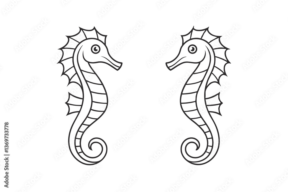 Obraz premium Two Elegant Line Art Seahorses Facing Each Other