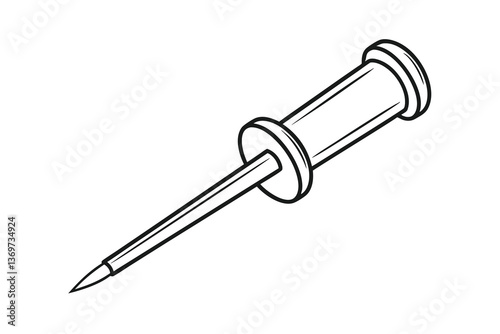 Line Art Drawing of a Long Sharp Awl Tool