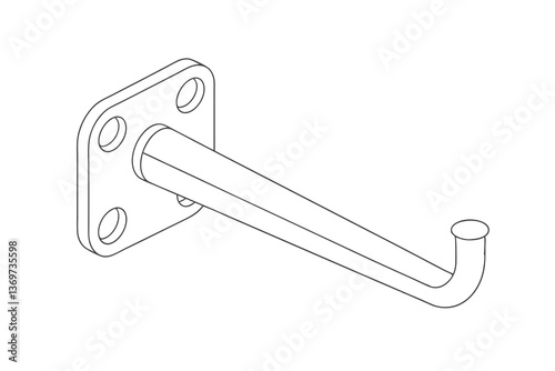 Isometric Drawing WallMounted Hook with Rectangular Plate and Holes