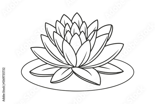 Water Lily Flower Outline Drawing, Botanical vector art, Nature