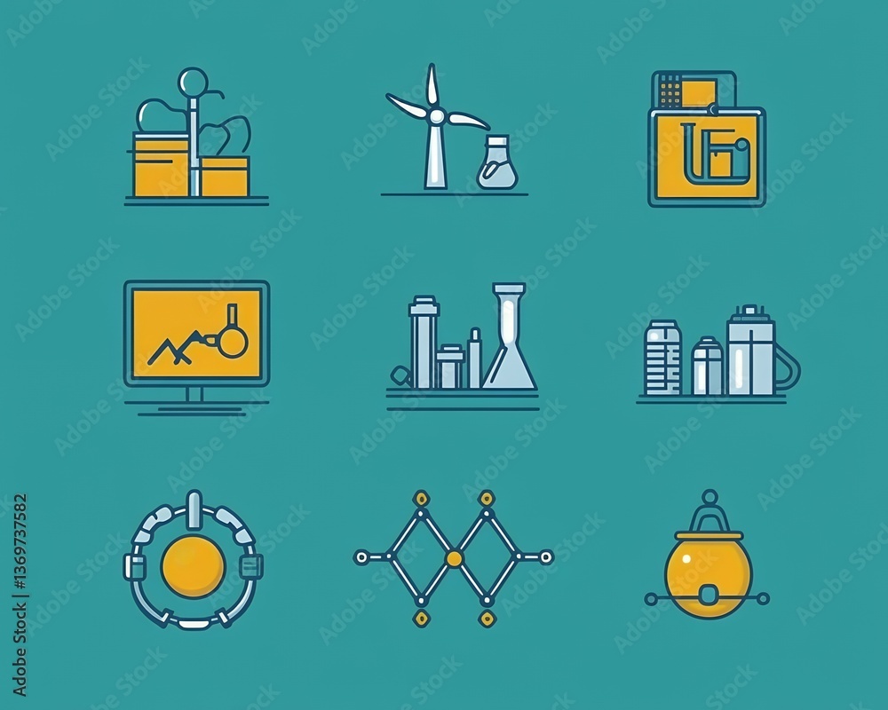 Modern Technology Icons Set Clean Line Style Design eco flat teal blue data green chart Modern Technology Icons Set Clean Line Style Design eco flat teal blue data green chart