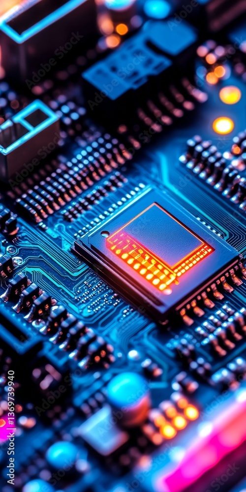Obraz premium AI Brain Chip On Motherboard Futuristic Technology And Artificial Intelligence Concept