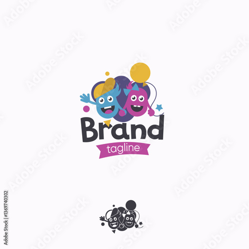 Boy and girl cheerful holding hands emoji characters monsters happy vector logo