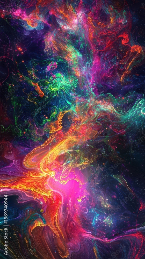 Fototapeta premium Surreal Digital Realm with Vibrant Energy Pulsing in Abstract Colors