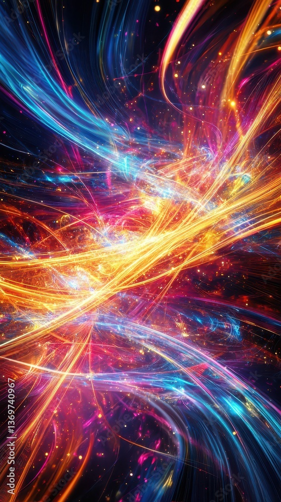 Naklejka premium Surreal Digital Background with Vibrant Streams of Colorful Light