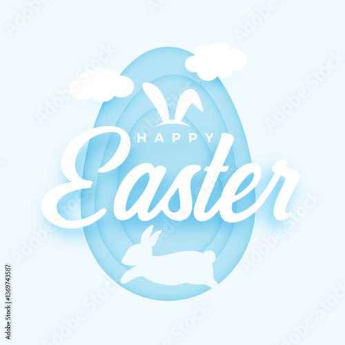 happy easter egg background with cloud and rabbit