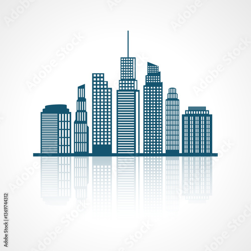 modern skyscrapers building against the sky with reflection