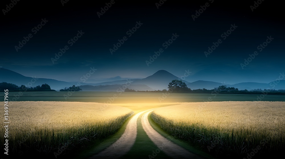 Obraz premium Rural Road Fork at Dusk.