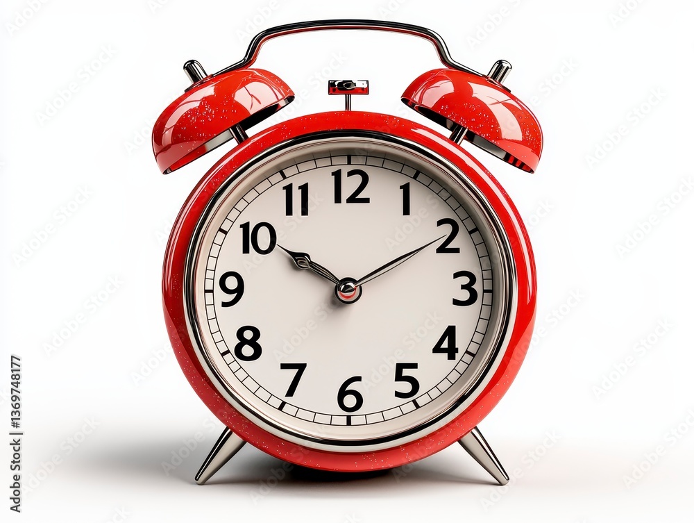 Classic Red Alarm Clock on White Background Classic Red Alarm Clock on White Background