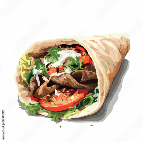 meat, meal, food, dinner, vector, vegetable, snack, tortilla, delicious, shawarma, drawing, mexican, lunch, mexico, menu, sandwich, fastfood, kebab, cuisine, restaurant, cooking, eat, design, chicken,